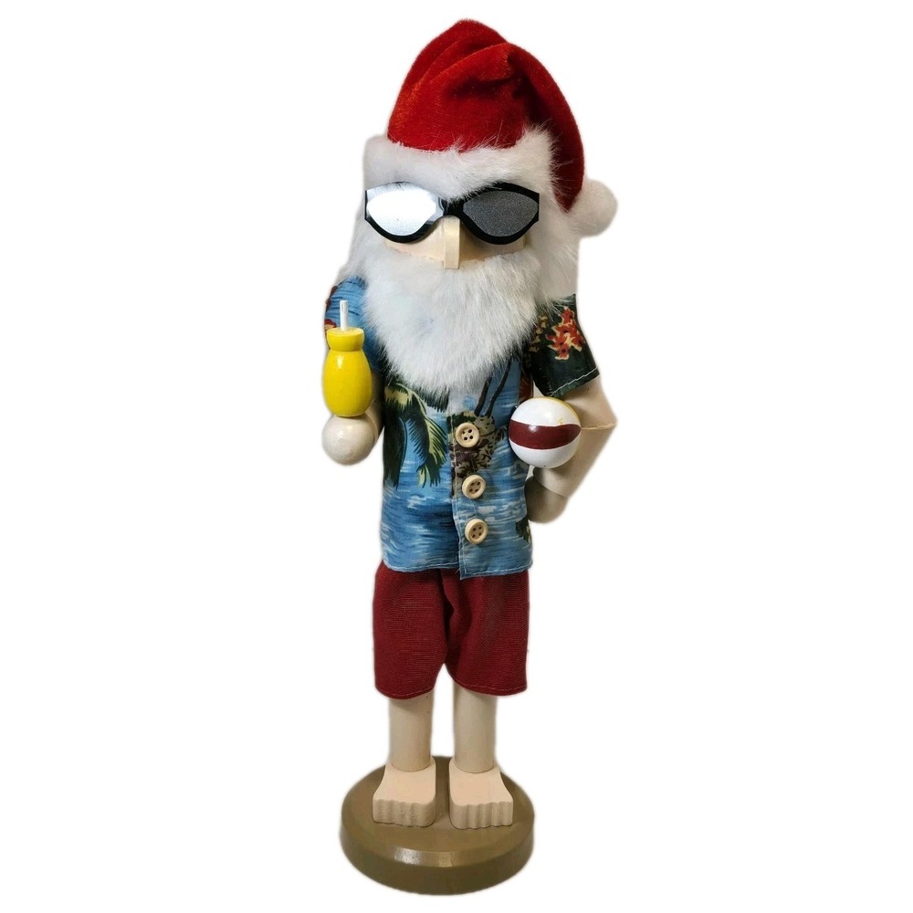 Wooden Beach Santa Nutcracker, 14 Inch Tropical Beach‎ Ball Buoy
